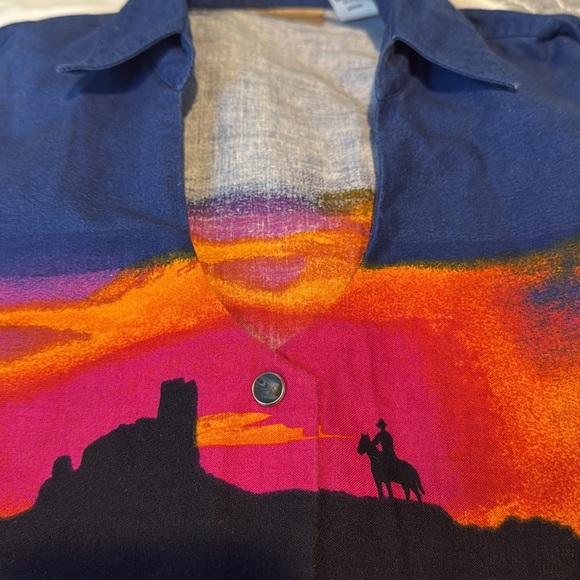 Wrangler Western Sunset Cowboy Print Pearl Snap Shirt Vintage 70s 80s Large Rare - Picture 10 of 13